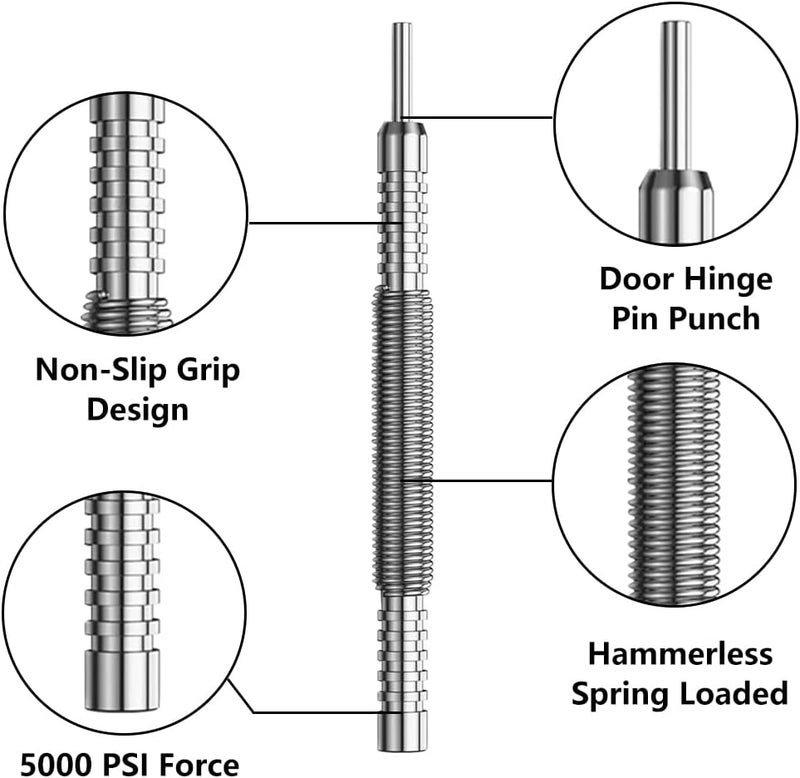 SeonFook 2PCS Dual Head Nail Setter and Hinge Pin Punch Set, 3/32" & 1/16" Hammerless Spring Loaded Nail Punch Tool Spring Nail Set 5000 PSI Striking Force Hinge Pin Removal Tool for Metal or Wood - Image 3